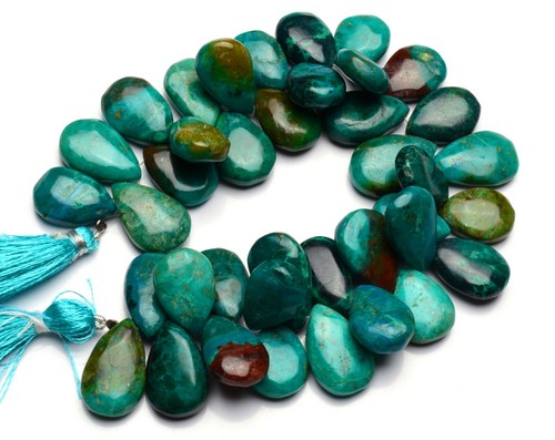 Natural Gem Chrysocolla 17x14 to 21x15mm Smooth Big Pear Shape Beads 8.5" Strand