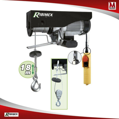 Paranco Elettrico Ribimex 125/250 Kg - Motore 500W, Cavo Acciaio 18m, Per Uso Domestico E Industriale