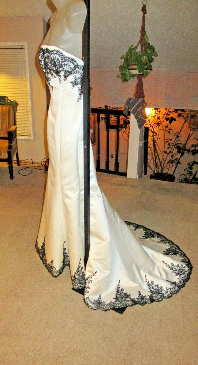 White wedding dress with black trim cheap