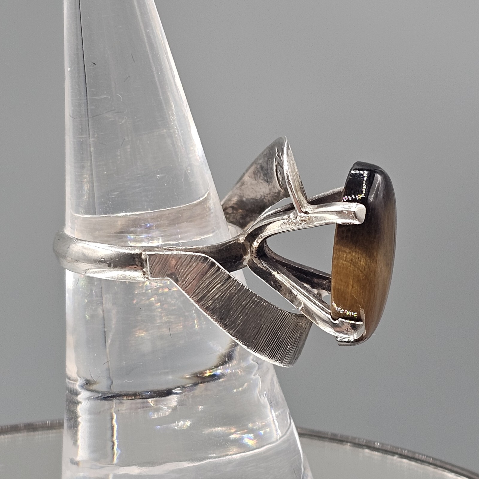 Sterling Silver Tigers Eye Ring Dramatic High Mou… - image 3