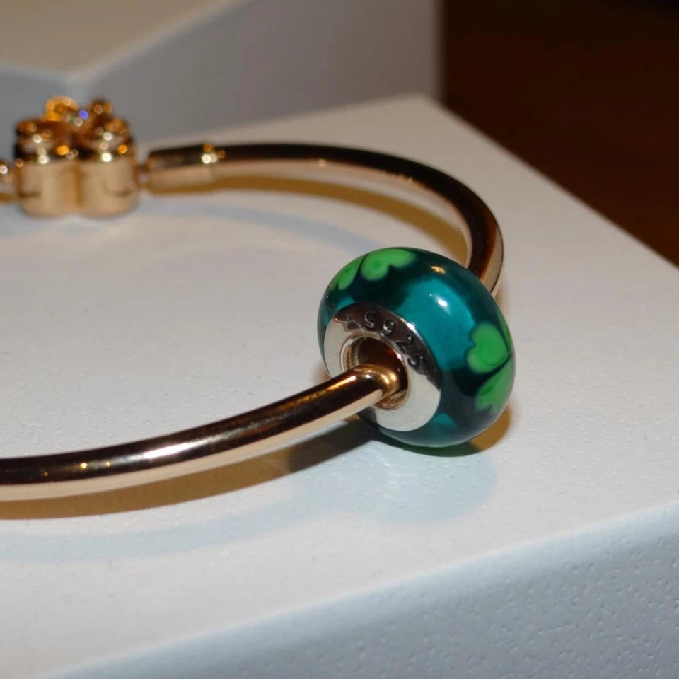 Charm Murrina In Vetro Quadrifoglio Fortuna in argento 925 - (Modello Pandora) - Immagine 3 di 4