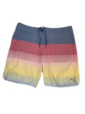 Travis Mathew Mens 40 Rainbow Color Block Stripe Swim Trunks Board Shorts