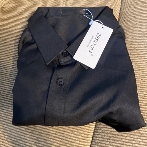 Zeroyaa L Large Black Dress Long Sleeve Shirt mens