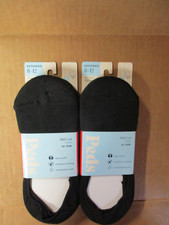 6 PAIR Womens Peds BLACK MID CUT CUSHION N0-SHOW Socks 8-12 EXTENDED BS11