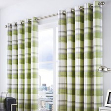 Fusion Balmoral Check 100% Cotton Eyelet Fully Lined Curtains Pair Green