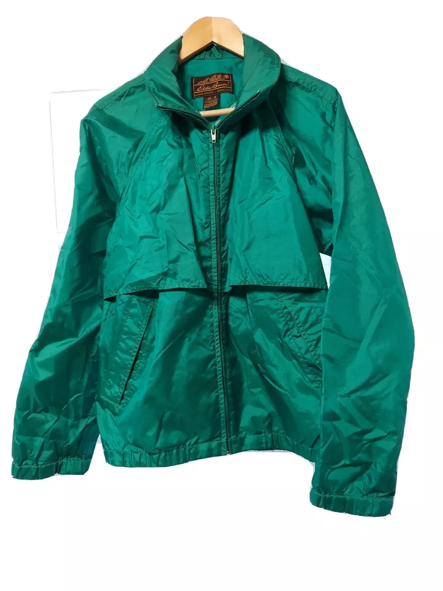 Vintage Eddie Bauer Full Zip Jacket Mens Teal Packable Hood Outdoor Nylon Medium