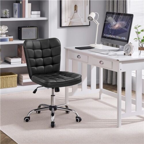 Armless Desk Task Chair Vanity Chair PU Leather Chair w/ Adjustable Seat Height - Picture 2 of 33