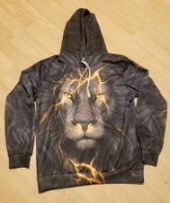 Lion Hoodie 3D Graphic Pullover Size L/XL Sweatshirt Kangaroo Pocket