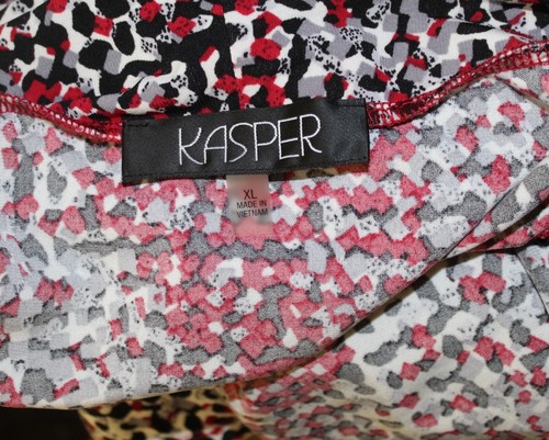 Kasper Sz XL RED BLACK WHITE Artful Liquid Knit Open Jacket Topper - Picture 6 of 6