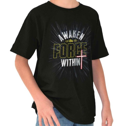 Christian Faith Awaken The Force Within Pray Youth Crewneck T Shirts Boy or Girl - Picture 3 of 4