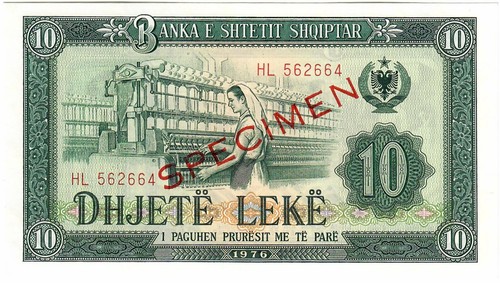 Albania 10 leke 1976, UNC Specimen, "Peoples Socialist Republik" - Foto 1 di 2