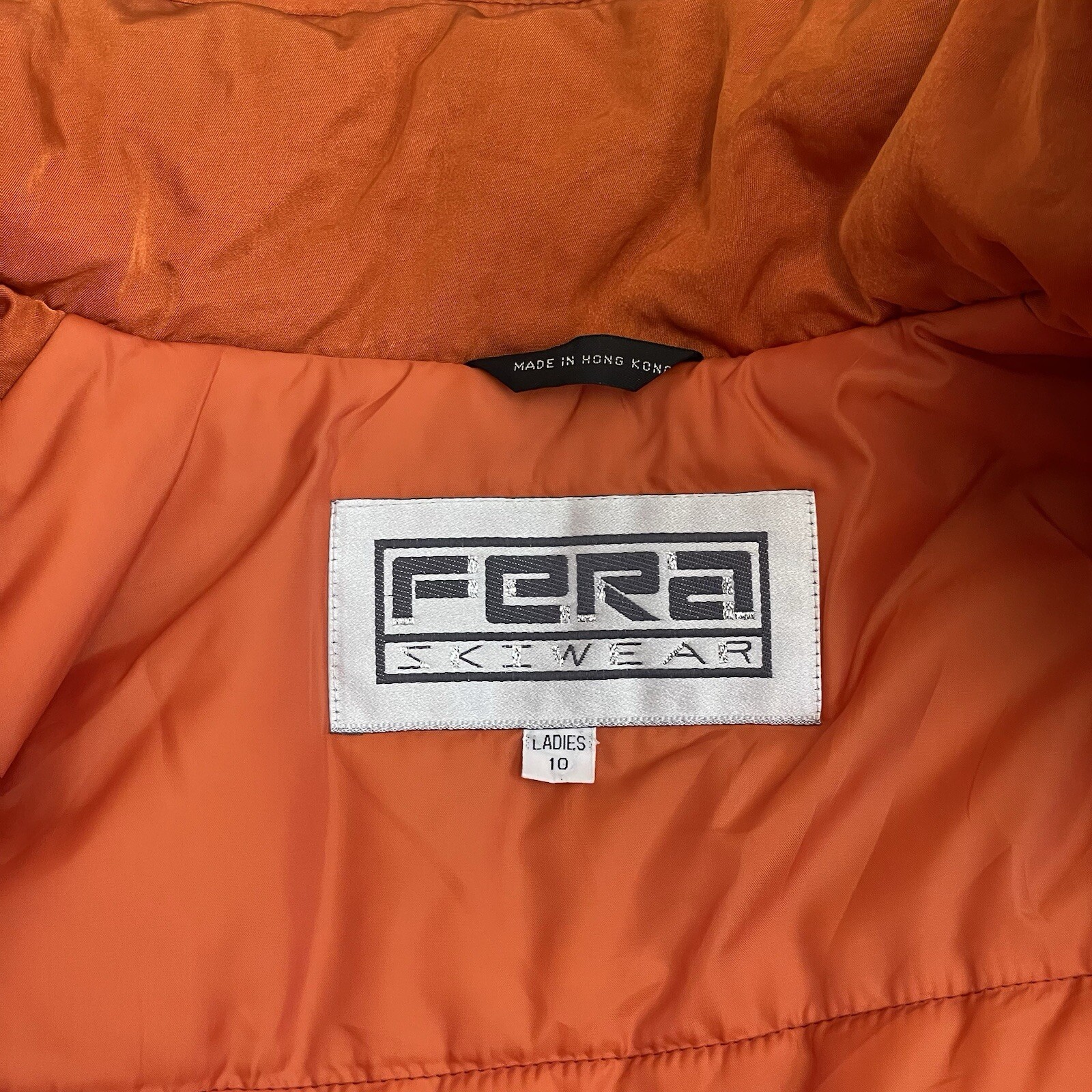 Vintage 80s FERA Orange Ski & Snow Winter Nylon Softshell Puffer Jacket sz 10