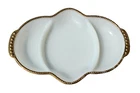 VINTAGE ANCHOR HOCKING FIRE KING 3 COMPARTMENT DIVIDED MILK GLASS GOLD TRIMMED