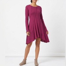 We The Free People Swing Shift Dress Womens M Plum Cotton Boat Neck Long Sleeve