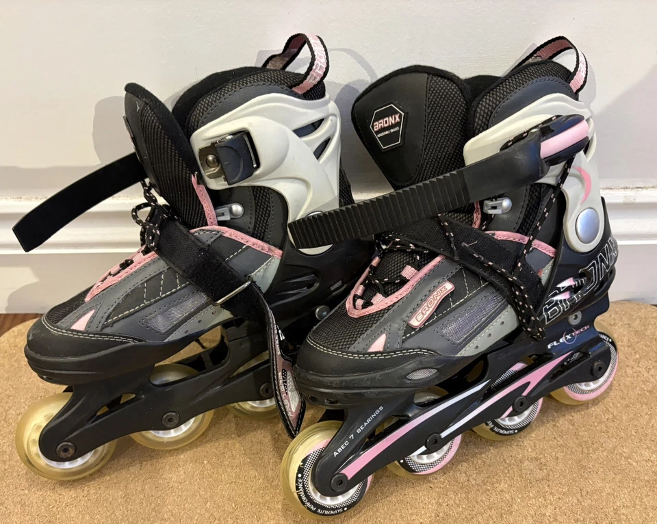Bronx Roller Blades Inline Skates Black & Pink Adjustable UK Kids 13-3 - Image 1 of 4