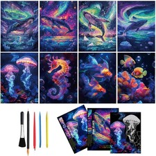 Scratch Art Ocean Noctilucent Rainbow Scratch Paper Adult Scratch Coloring fo