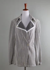 PER SE Carlisle $475 Textured Zip Moto Cotton Striped Jacket Top Size 8