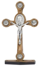 Tabletop Four Basilicas Crucifix, Genuine Olive Wood, 4.5 Inch, Religious