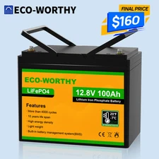 ECO-WORTHY 12V 100AH 1280Wh LiFePO4 Lithium Battery Low-Temp For RV Home
