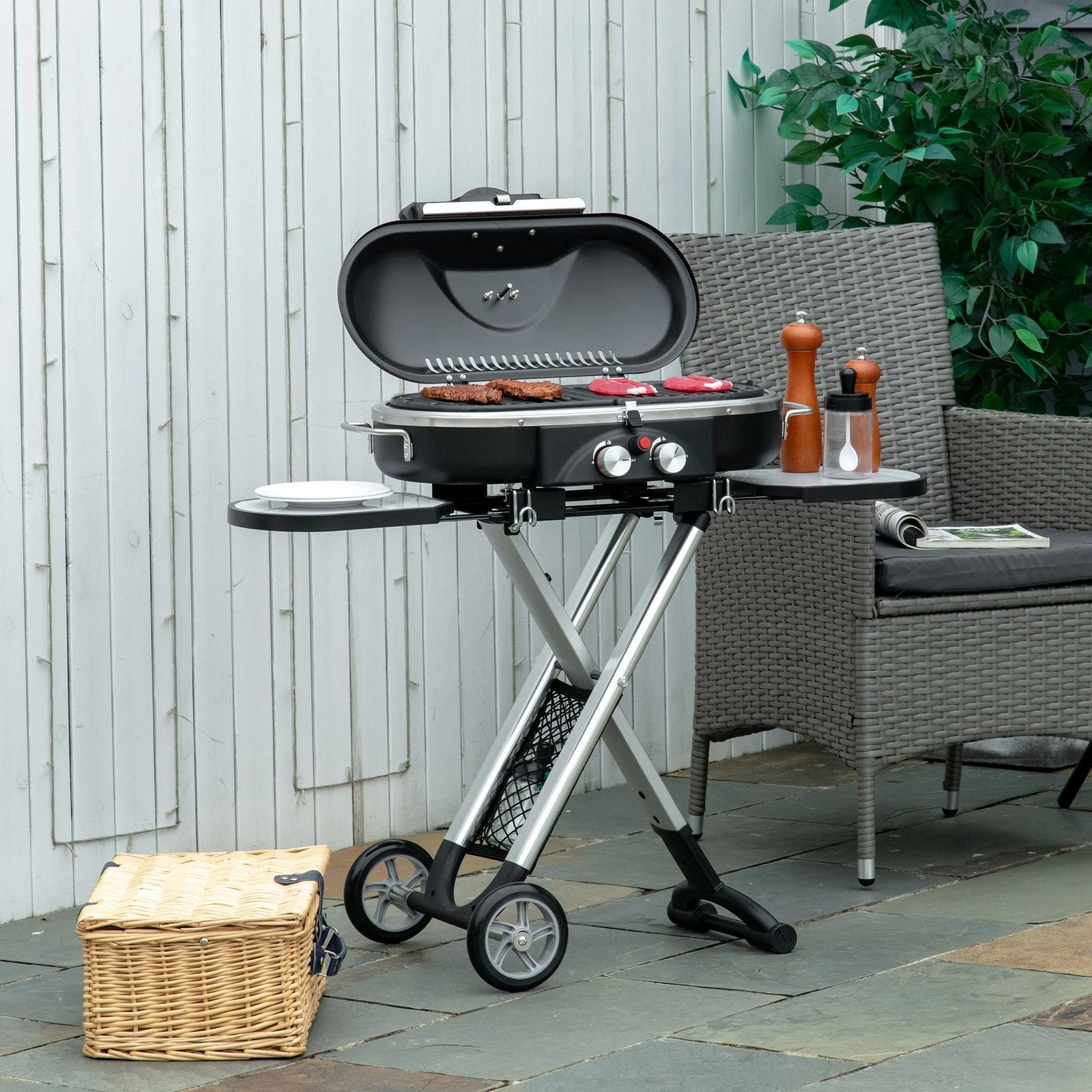 Foldable Gas Barbecue Grill with 2 Burners Storage Shelves Pocket
Opens in a new window or tab
