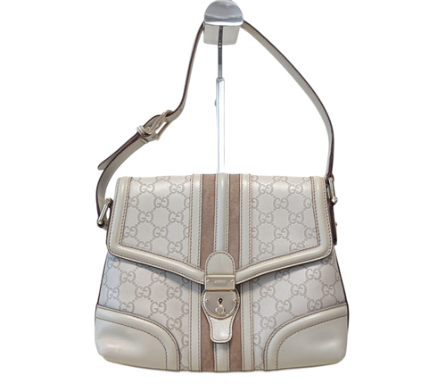 GUCCI Guccissima Schultertasche Handtasche Sherry Line Off White Leder echt