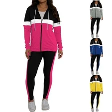 Womens 2Pcs Outfits Long Sleeve Lounge Sets Zip Up Tracksuits Jogger Pants Set