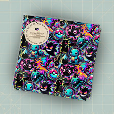 Pokemon NEON Color Cool DBP Print 1 Yard Fabric Seamless Design Approx 59x36