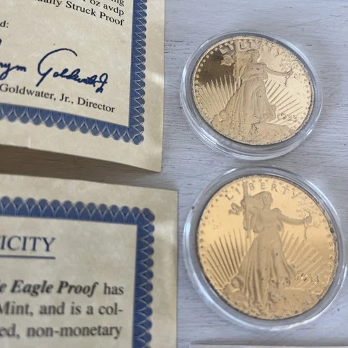 SET  OF 2 St Gaudens 1933  Coin $20 Double Eagle 24kt Clad Proof Protective Case