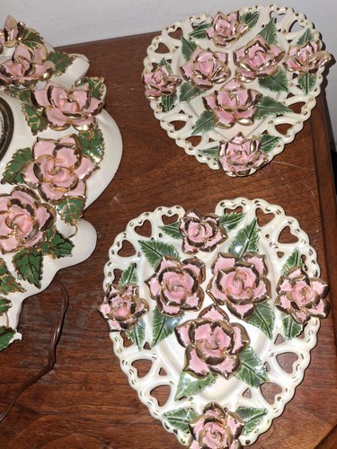 Vintage Lanshire Floral Pink Roses Ceramic Clock .Works Great With Accessories - Picture 2 of 15