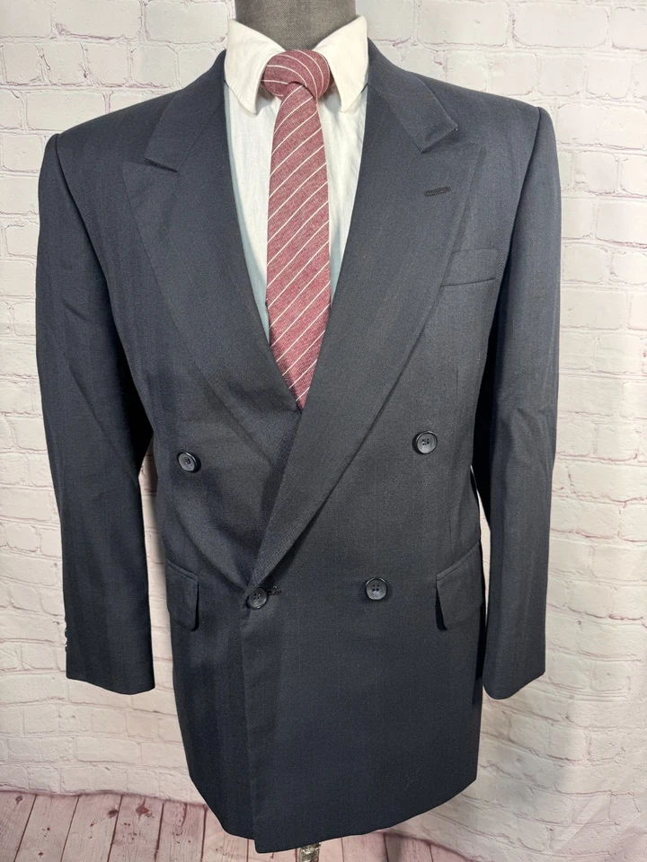 STAFFORD Mens Black PINSTRIPE WOOL Pleated 2 Piece Suit 40S Jacket 35x28 Pant - Image 2 of 4