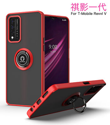 For T-Mobile REVVL V+ 5G Luxury Shockproof Hybrid Armor Ring Holder Case Cover