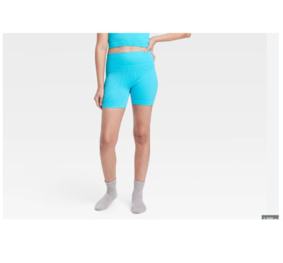 Women's Seamless Ribbed Bike Shorts - Colsie Blue Size Small