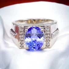 Tanzanite Oval Cut Gemstone With 925 Sterling Silver Ring For Men's #A555