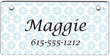 Blue Flowers on White Design  Personalized 5" x 2.5" Dog Crate Tag