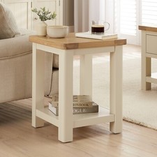 Marbury Cream Painted Lamp Side Table - Oak Top Sofa Shelf Nightstand Furniture