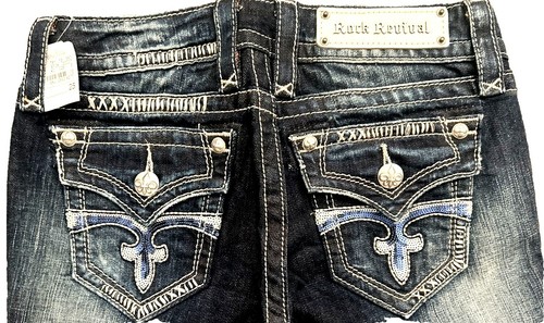 NEW W/TAGS ROCK REVIVAL SKYLARK BIKER SZ 33W×31L SLIM RHINESTONE NEW W/TAGS ROCK REVIVAL SKYLARK BIKER SZ 33W×31L SLIM RHINESTONE