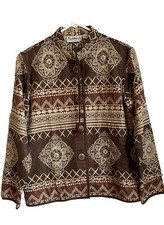 Vintage Flashback Jacket Brown Beaded Southwestern Boxy Metallic Blanket Coat M