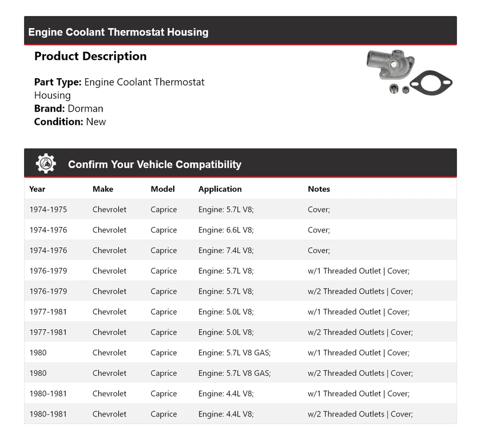 Carcasa termostato refrigerante motor Chevrolet Caprice Dorman 1974-1981 1975 Foto 2 de 4