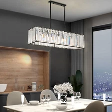Modern Vintage Rectangle Crystal Pendant Light Chandelier Fixture Living Room US