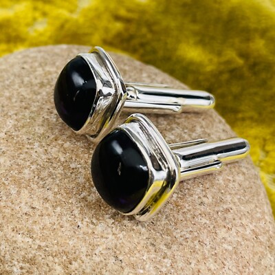 Natural Black Onyx 925 Sterling Silver Cufflinks For Men Special Gift