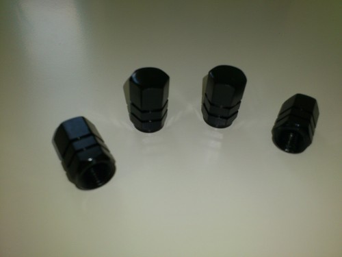 Aluminum 4 Pieces Set Black Tire Valve Stem Cap Covers Bicycle Auto Car - Picture 3 of 6