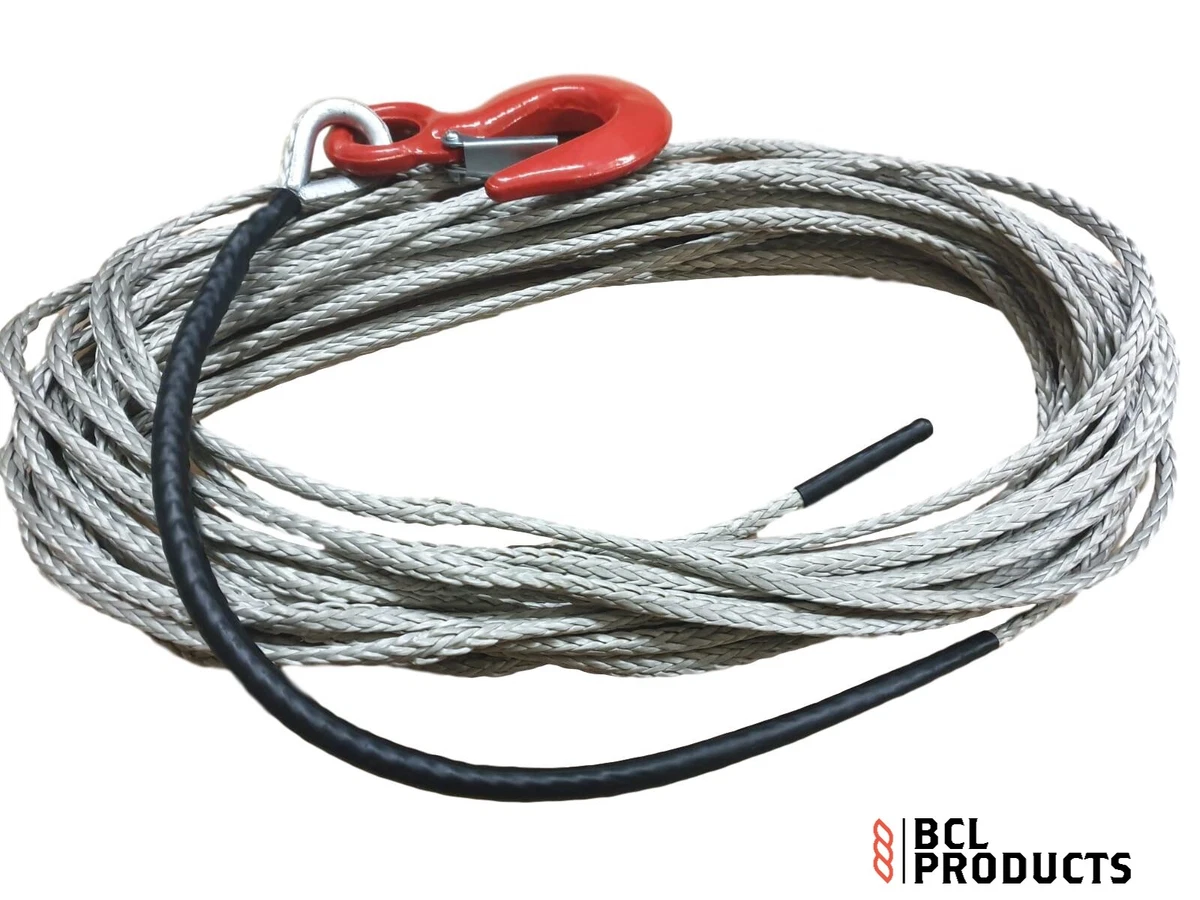 8mm Super 12 Dyneema Winch Rope With Hook - Synthetic Winch Rope Choose  Length