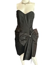 Vintage Y2K Steppin’ Out Strapless Cocktail Dress with Rhinestone Bow, Size 7