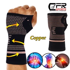 Copper Left Right Wrist Hand Support Brace Carpal Tunnel Sprain Arthritis Sports