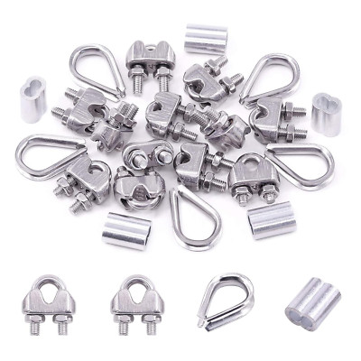 24Pcs M4 (3/16'') Wire Rope Accessory Set, Included M4 Wire Rope Cable Clip Clamp