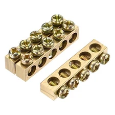 Terminal Ground Bar Brass 5 Positions for Electrical Distribution 3 Pcs