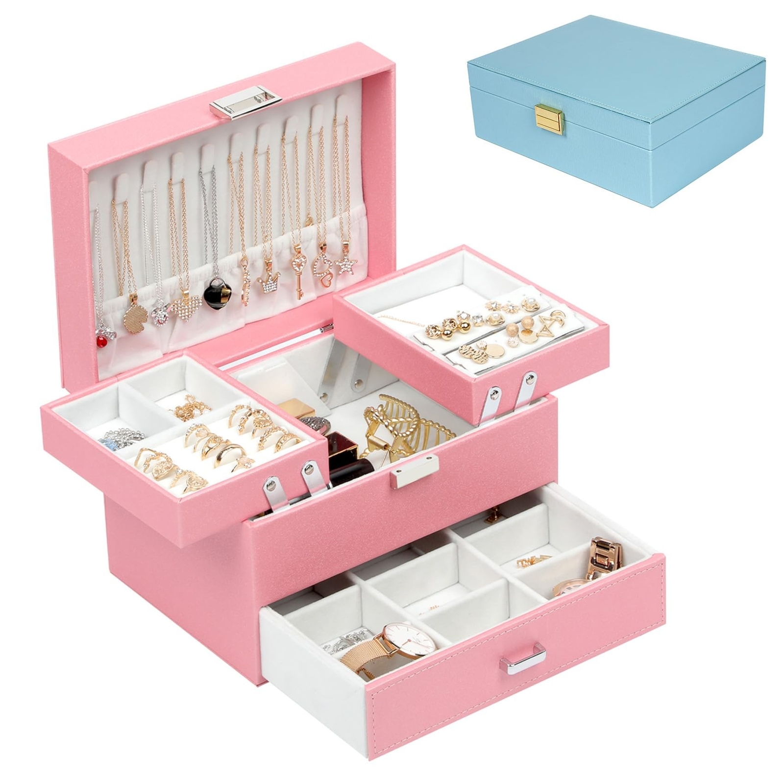 Dajasan 3-Layer and 2-Layer Large Jewelry Organizer Box Set