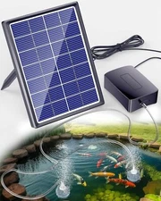 Solar Aquarium Air Pump Battery Backup 3 Modes 2 Air Stones For Pond Aerator Fis