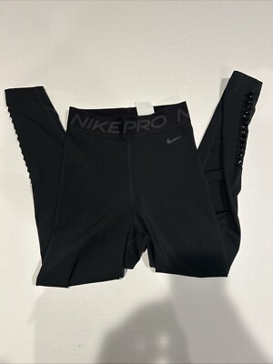 WOMENS NIKE Pro 7/8 TIGHTS DRI FIT Hi Rise Yoga PANTS black Sz s