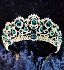 Green Rhinestone Crystal Tiara Crown Bridal Pageant Head Jewelry